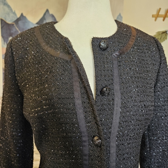 Covington Tweed Blazer Black Metallic Career Jacket Size S Workwear Lined Chic - Picture 6 of 12